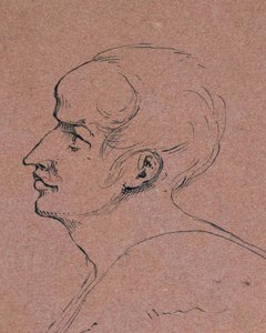 Egy férfi profilja, 1840 (toll és kék tinta rózsaszín szőtt papíron)
